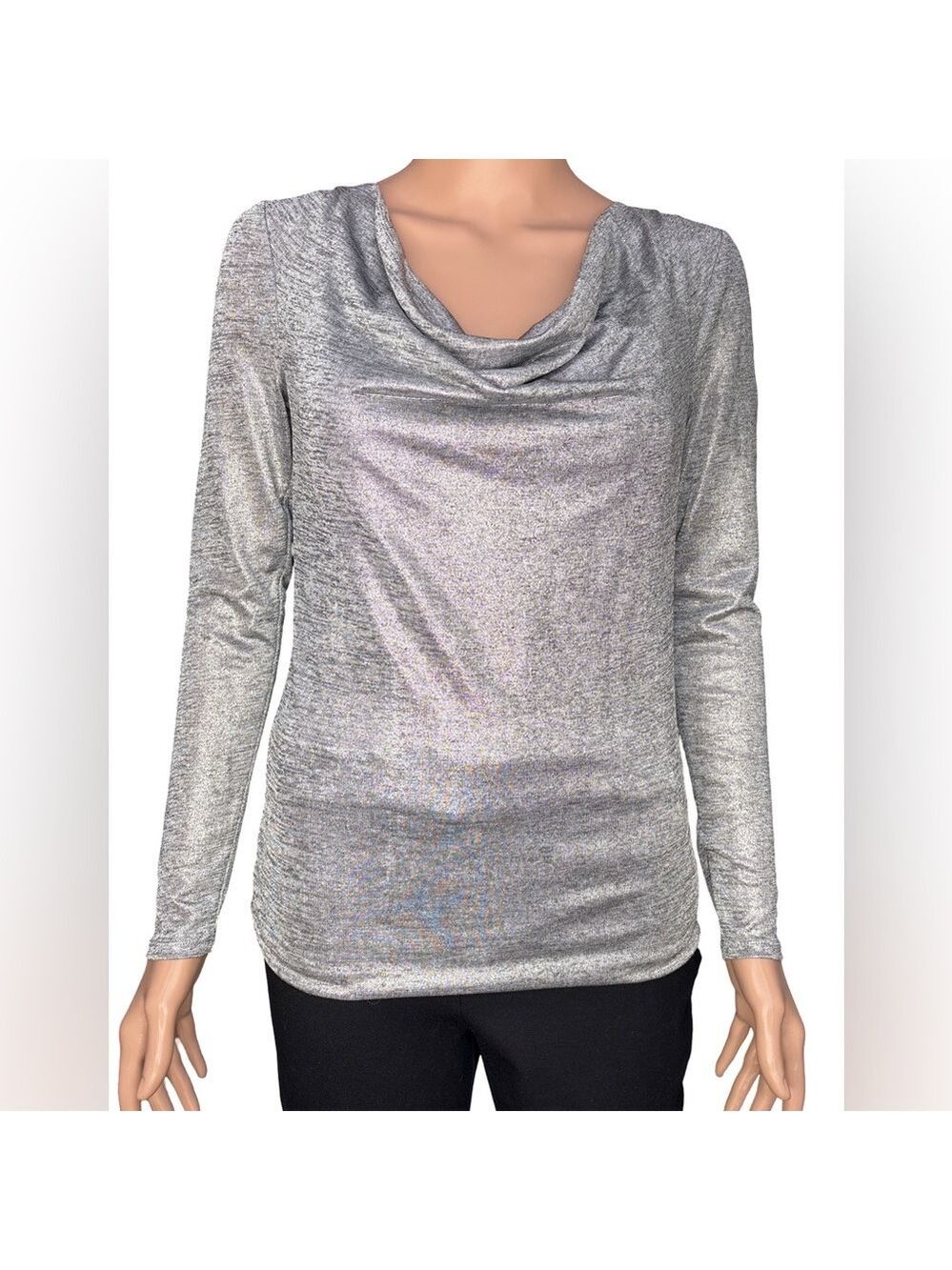 White House Black Market Silver Draped Neckline Long Dolman Sleeves Blouse XXS